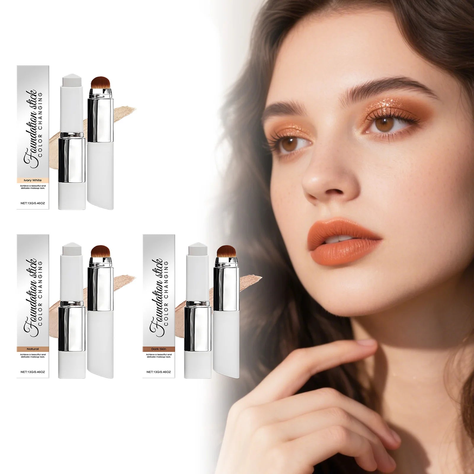 Fond de teint stick double embout avec pinceau, 3 teintes, léger, hydratant, illuminateur, matifiant, correcteur, fond de teint stick 2 en 1