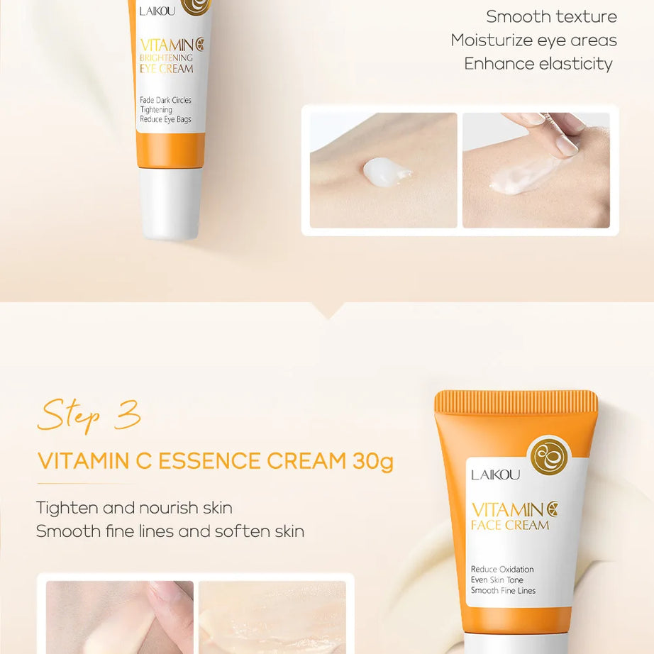 3pcs/set LAIKOU Vitamin C 24K Golden Sakura Skin Care Sets Face Cream Serum Eye Cream Moisturizing Anti Wrinkles Face Care Kit