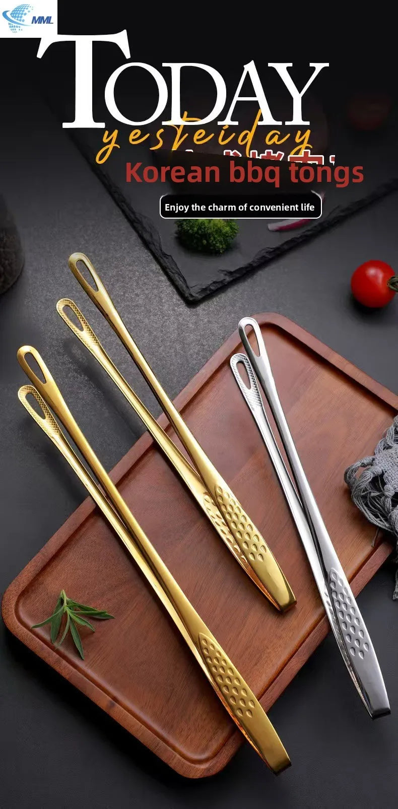 Pinces à barbecue en acier inoxydable, pinces à aliments, pinces à steak, pinces à pain, ensemble d'ustensiles de cuisine antidérapants, petits outils et accessoires