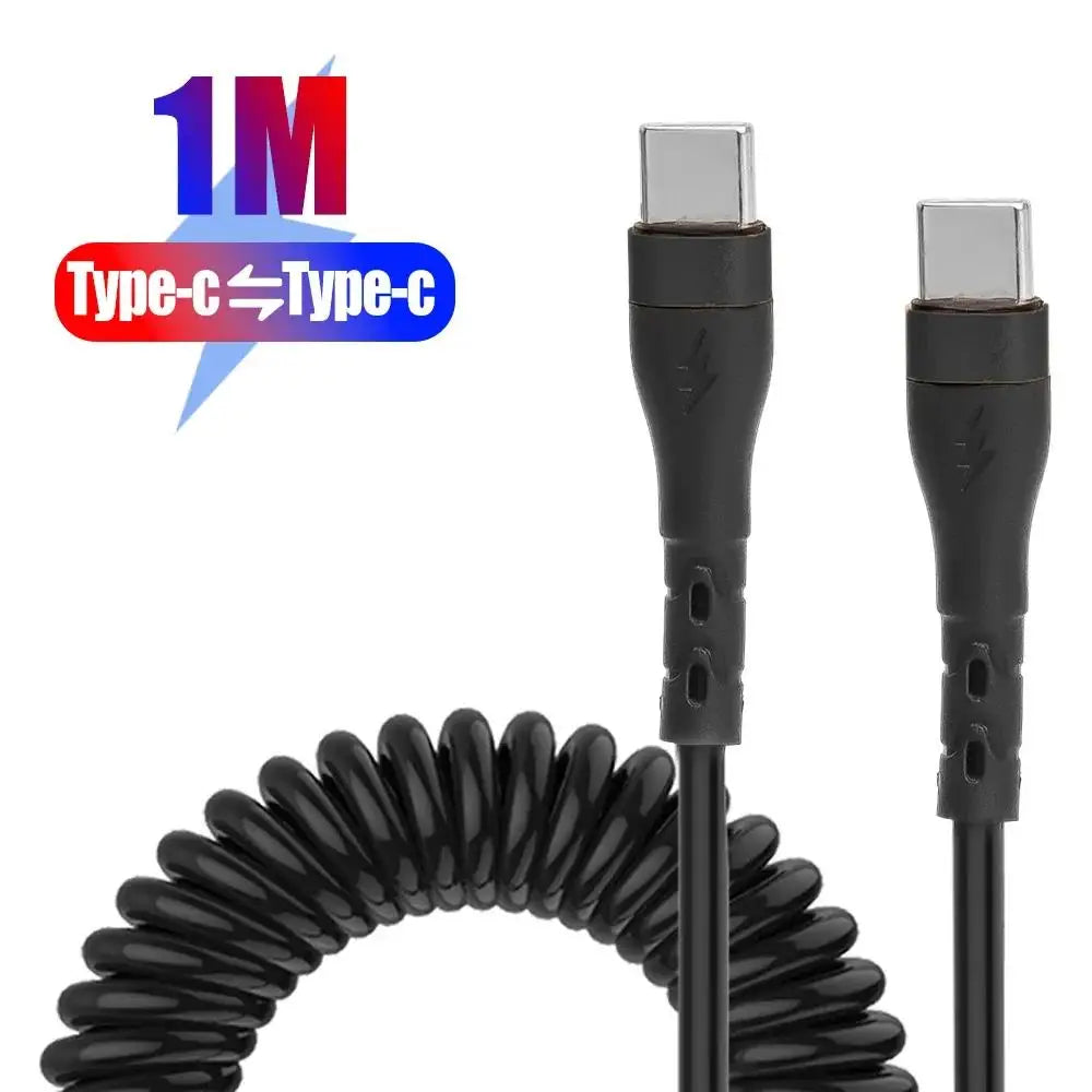 PD 120W Quick Charging Dual Type C Spring Cables For IPhone 15 Huawei Realme Type C To Type C Retractable Fast Charge Data Cord