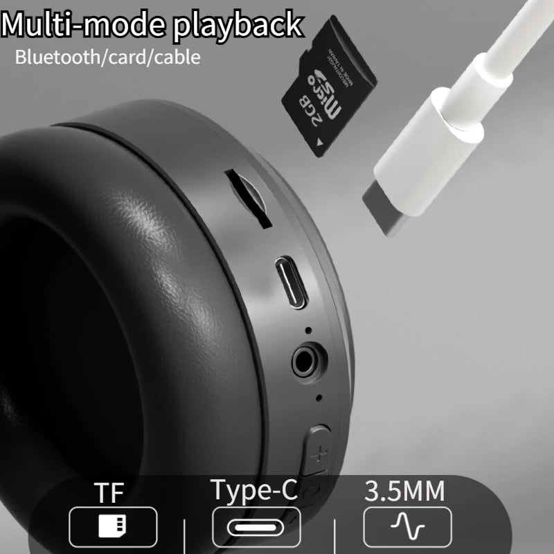 Casque stéréo Hi-Fi circum-aural M5 sans fil Bluetooth 5.3, idéal pour le sport et les jeux vidéo. Compatible avec carte TF/AUX et réduction du bruit.