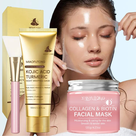 Masque peeling au collagène, Masque enveloppant au collagène et à la biotine jour et nuit, Hydratation intense, Crème masque de nuit.