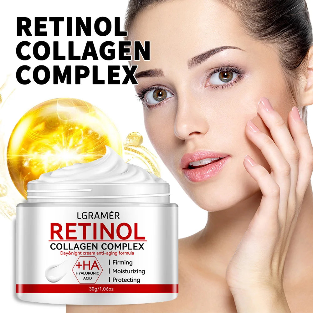 Crème liftante raffermissante au rétinol et au collagène pour lisser les rides et hydrater le visage. Produits éclaircissants et unifiants pour la peau.