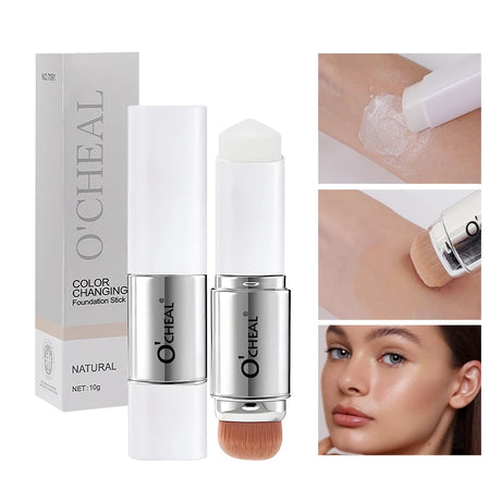 Fond de teint stick thermosensible O'CHEAL, couvrance du visage, imperfections et pores, double embout, fini mat.