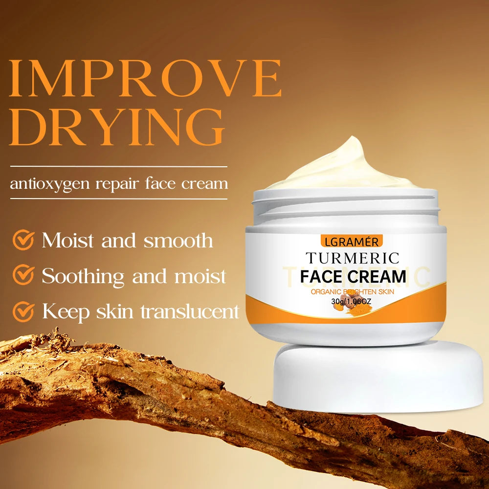 Crème visage éclaircissante au curcuma - Atténue les rides et ridules - Révèle un teint plus jeune et lumineux - Hydrate et soigne le visage