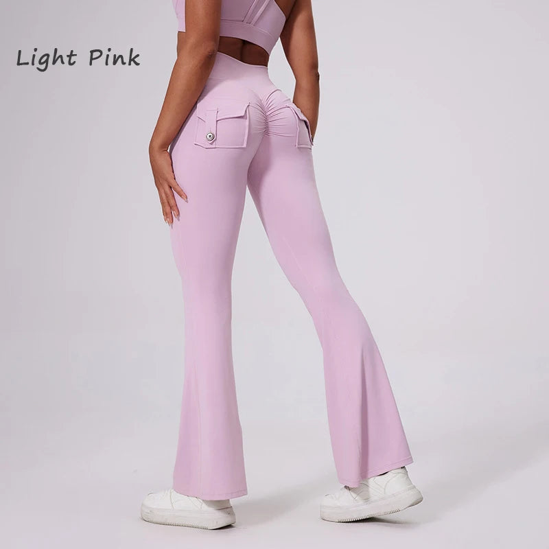 Pantalon de yoga taille haute à poches pour femme DIAS FIT JOY, effet push-up, séchage rapide, idéal pour la course, le sport et la salle de gym.
