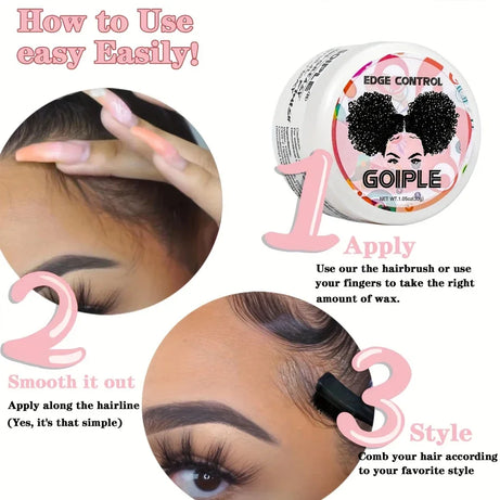 Spray fondant à séchage rapide, imperméable et puissant, dissolvant pour colle à perruque, cire lissante en bâtonnet, gel ou outil pour contrôler les frisottis et la ligne des cheveux.