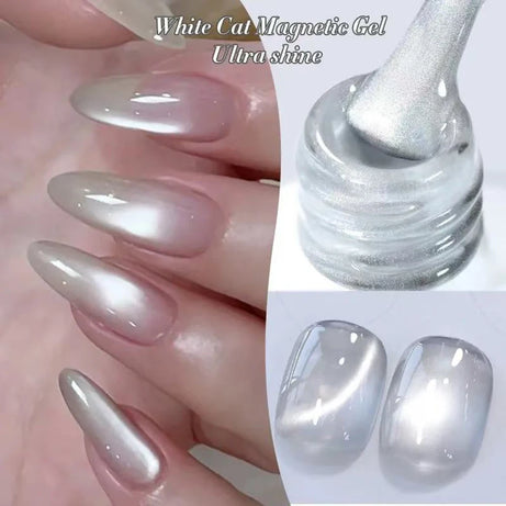 Vernis à ongles gel blanc effet œil de chat TC Flow Light (1 à 9 pièces) - Ultra brillant, semi-permanent, UV, effet miroir, aimant pour ongles