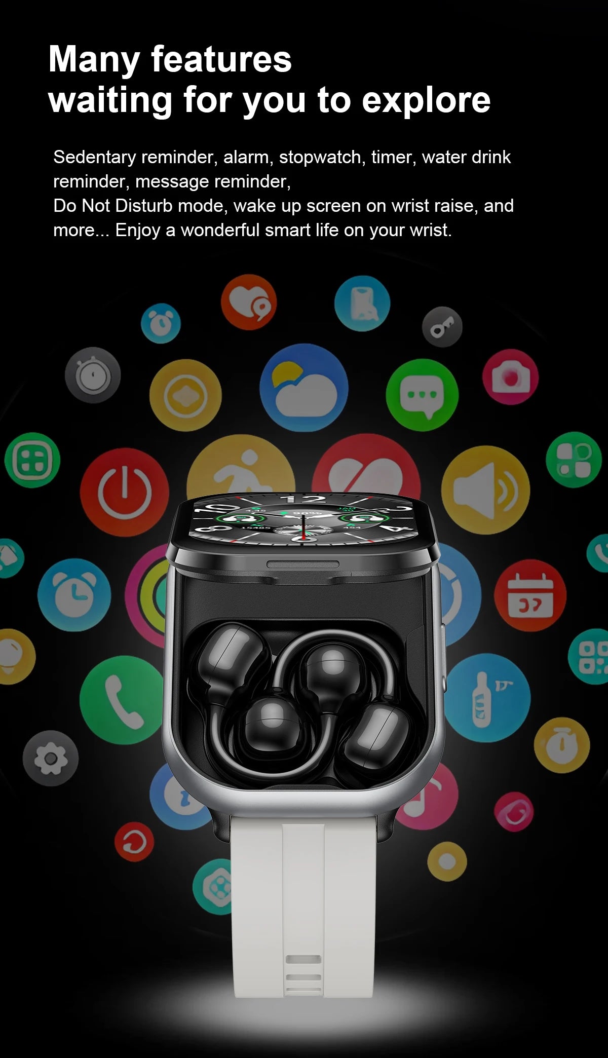 LIGE New Open-back Cip-on Headphones Smart Watch For Men Women 2.01” HD Screen Massive Watch Faces Bluetooth Call Smartwatches