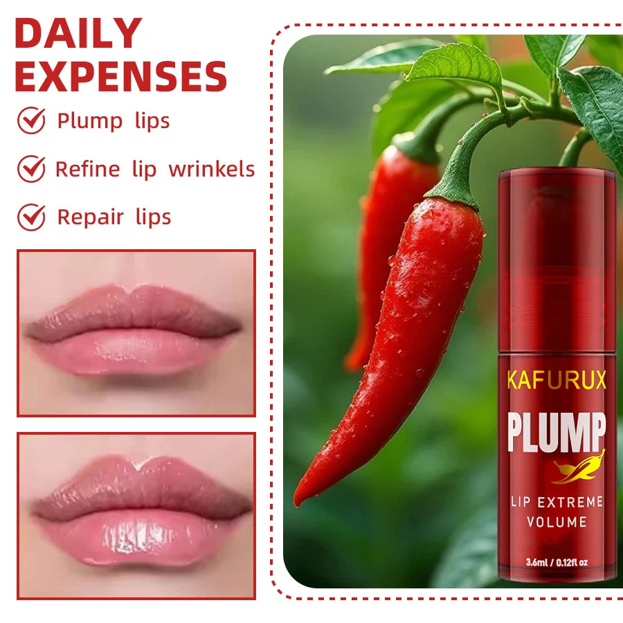 Huile repulpante à lèvres au piment, sérum hydratant longue tenue, brillance et volume instantané, maquillage des lèvres pour femmes.