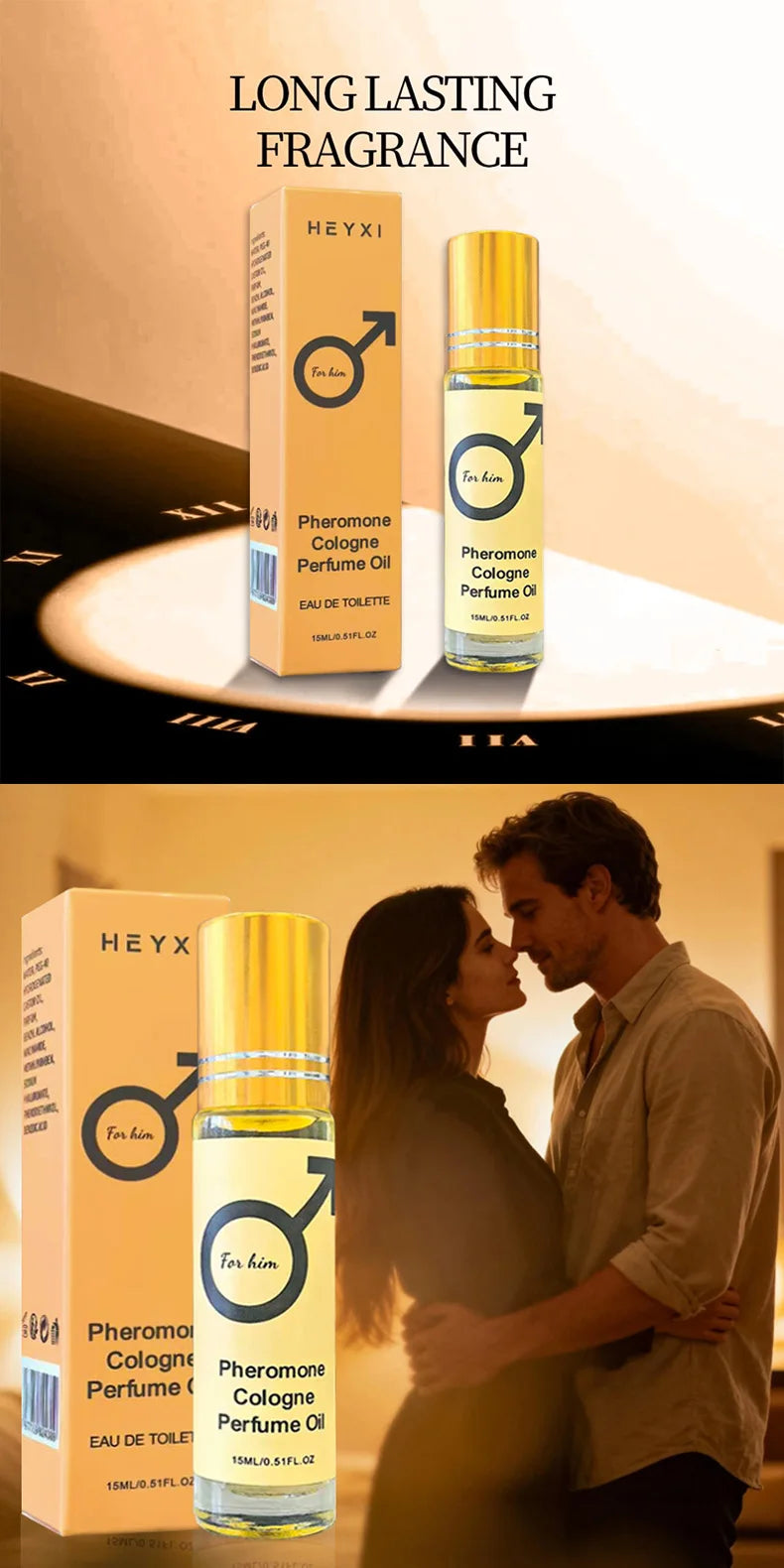 Huile de parfum aux phéromones, fragrance longue durée pour hommes et femmes, format voyage, pour une ambiance romantique.