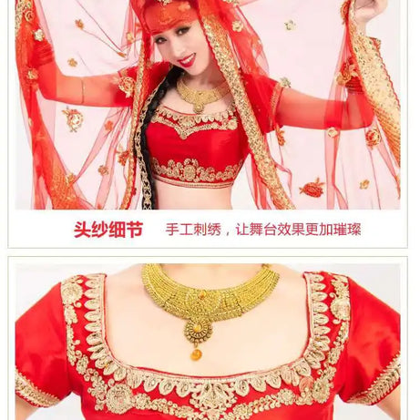 Yiman Exotic Indian Dance Dress Ethnic Style Female Photo Belly Dance Sari Top Big Swing Skirt Lengha Set