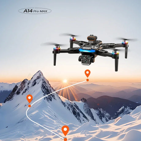 Véritable quadricoptère RC pliable A14 Pro Max GPS Brushless 8K avec trois caméras, détection d'obstacles et écran, pour une portée optimale.