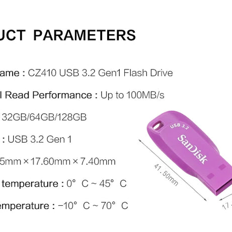 Clé USB 3.2 Sandisk CZ410 100 % originale, 32 Go, 64 Go, 128 Go, mini-clé USB haute vitesse.