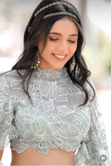 Indian Saree 2 Piece Prom Gowns Chic Lace Pleated vestido do fiesta Fashion Long Sleeve Formal Dresses Mint Color