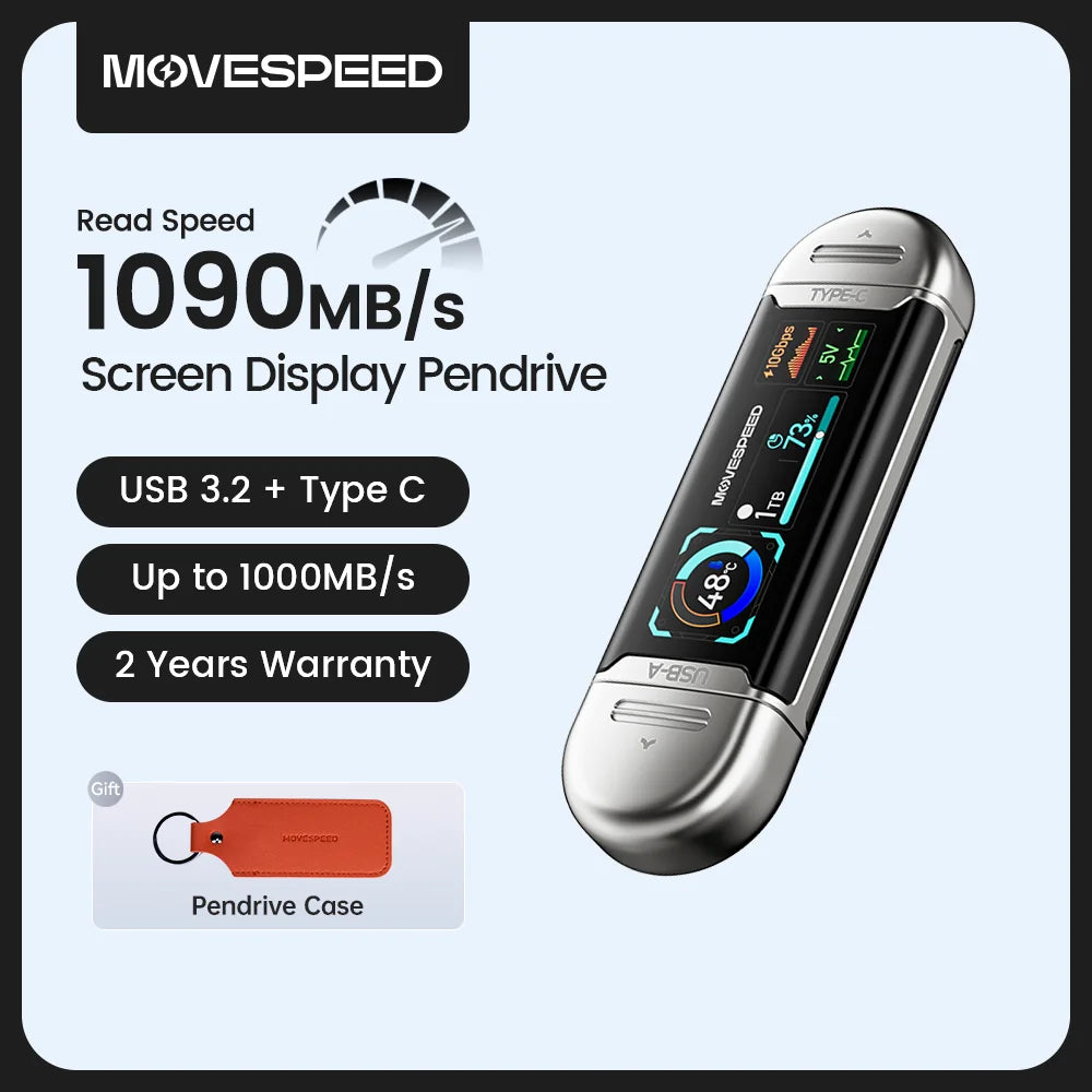 Clé USB MOVESPEED SU10 1090 Mo/s à semi-conducteurs, 2 To, 1 To, 512 Go, 256 Go, 128 Go, écran LCD, USB 3.2 Gen2 Type C, compatible iPhone 15/16/17 et PC