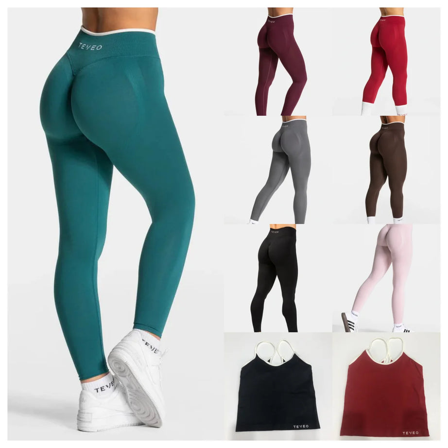 TEVEO Ignite Sculpt Leggings froncés sans coutures pour femme, pantalon de yoga, gainage des hanches, course à pied, sport, salle de gym, gamme Ignite Sculpt