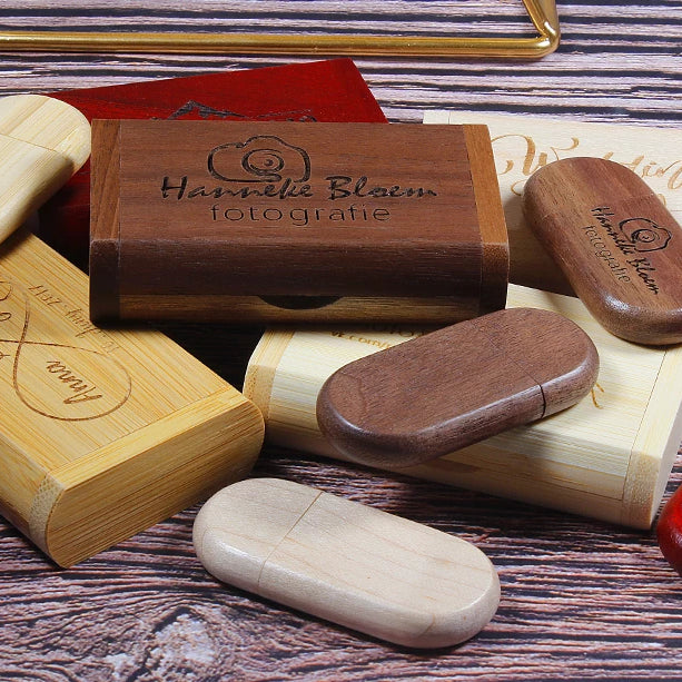 JASTER Lot de 10 clés USB 2.0 en bois (logo personnalisable) - 4 Go, 8 Go, 16 Go, 32 Go, 64 Go, 128 Go - Cadeau de mariage