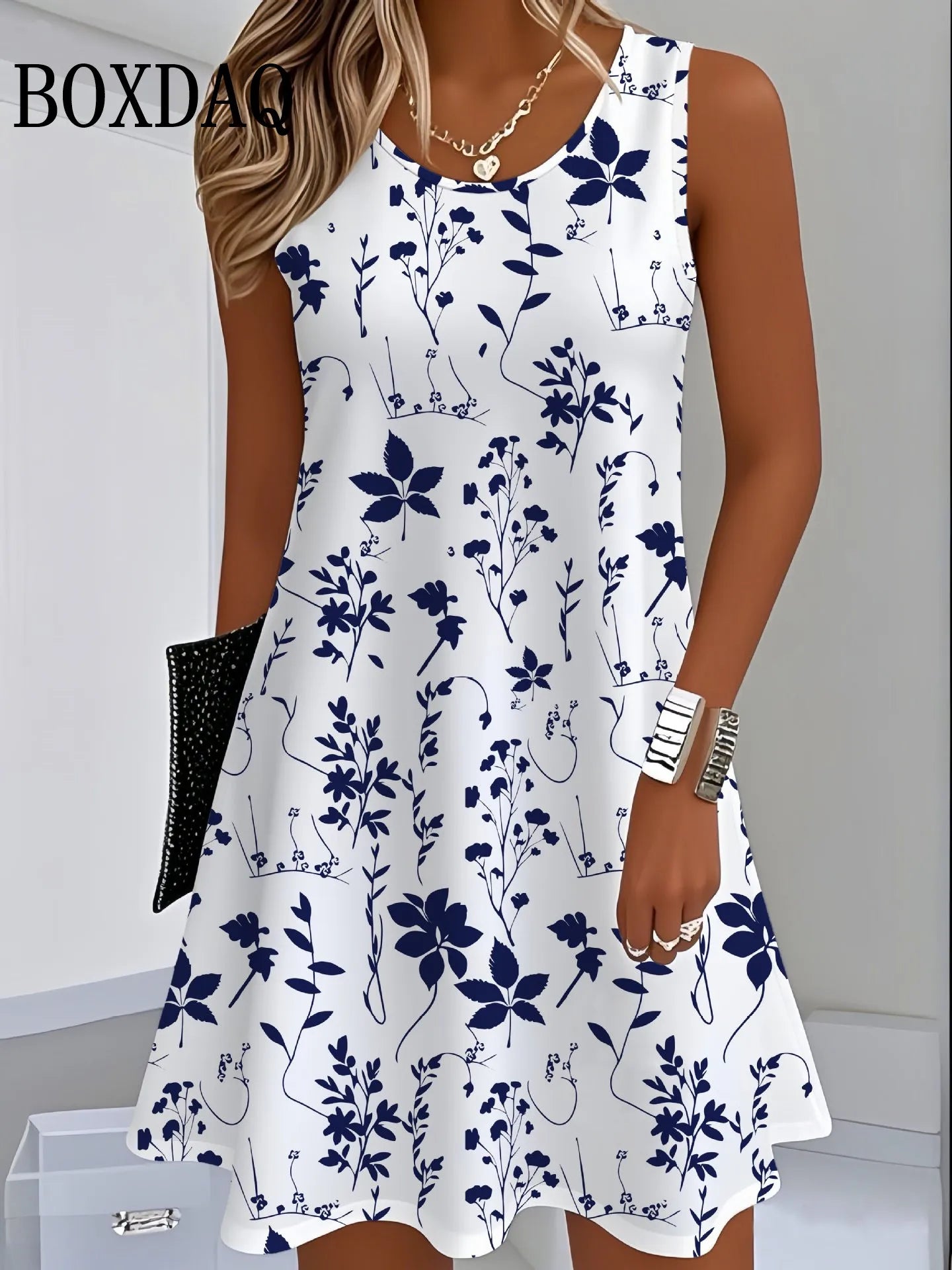2025 Women Sundress Floral Dress Casual Sleeveless O-Neck Loose Mini Dress Summer Women'S Tank Flower 3D Print Beach Short Dress