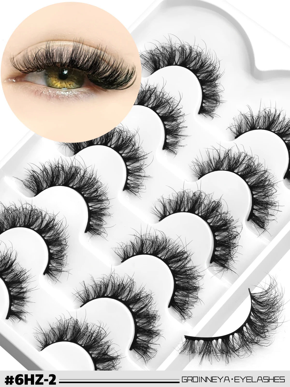 Cils en vison 3D GROINNEYA, effet chat, volume léger et vaporeux, effet naturel et aérien, bande flexible et légère