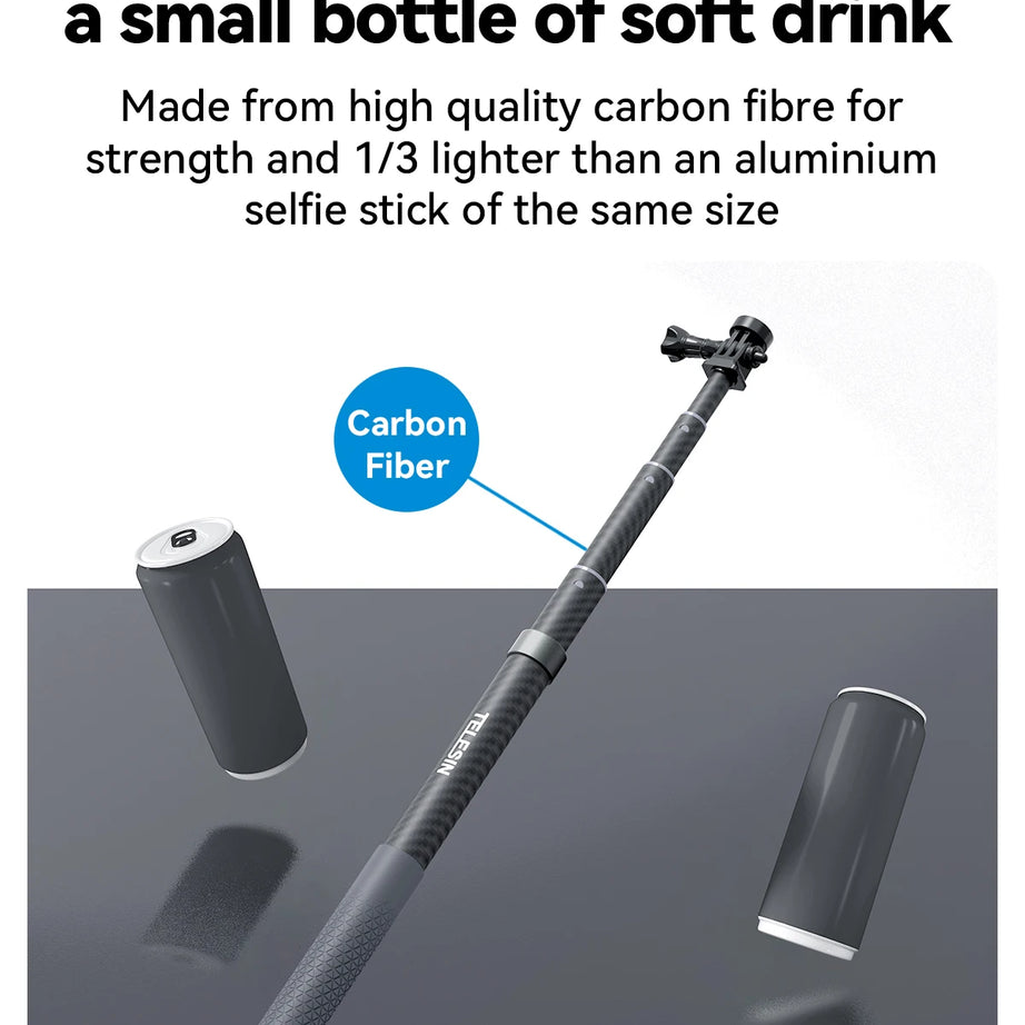 Perche à selfie monopode extensible TELESIN en fibre de carbone de 1,2 m x 3 m, avec vis 1/4", compatible avec les caméras d'action GoPro, Insta360, Osmo Action et DJI.