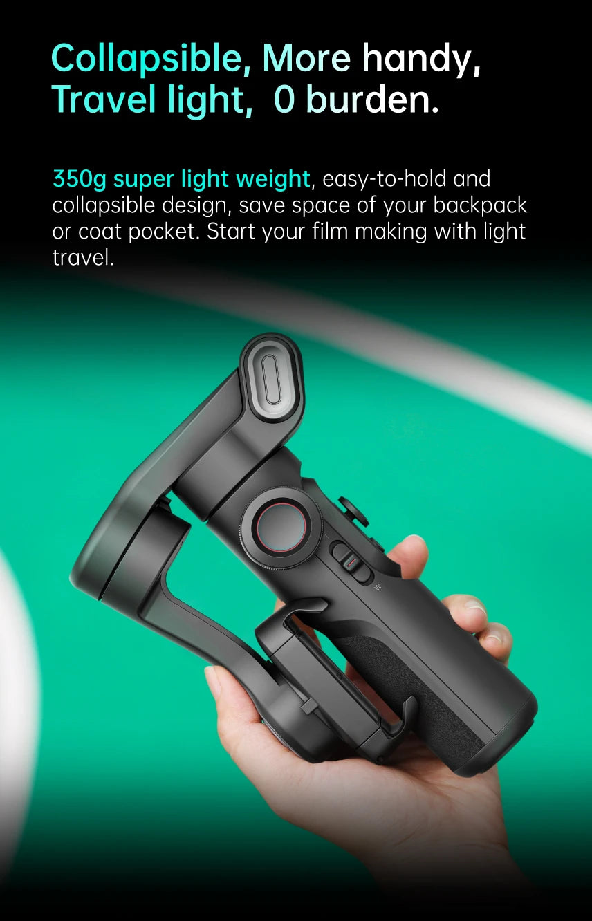 Stabilisateur à cardan 3 axes pour smartphone, pliable, portable, pour l'enregistrement vidéo, les vlogs et les appareils Android. Stabilisateur anti-tremblement PTZ pour iPhone et Android.