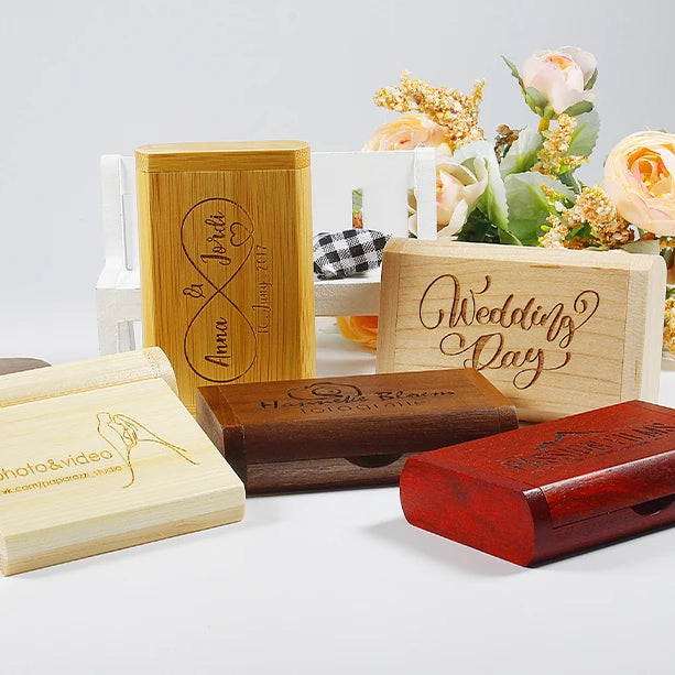 JASTER Lot de 10 clés USB 2.0 en bois (logo personnalisable) - 4 Go, 8 Go, 16 Go, 32 Go, 64 Go, 128 Go - Cadeau de mariage