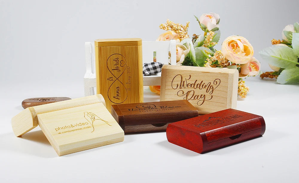 JASTER Lot de 10 clés USB 2.0 en bois (logo personnalisable) - 4 Go, 8 Go, 16 Go, 32 Go, 64 Go, 128 Go - Cadeau de mariage