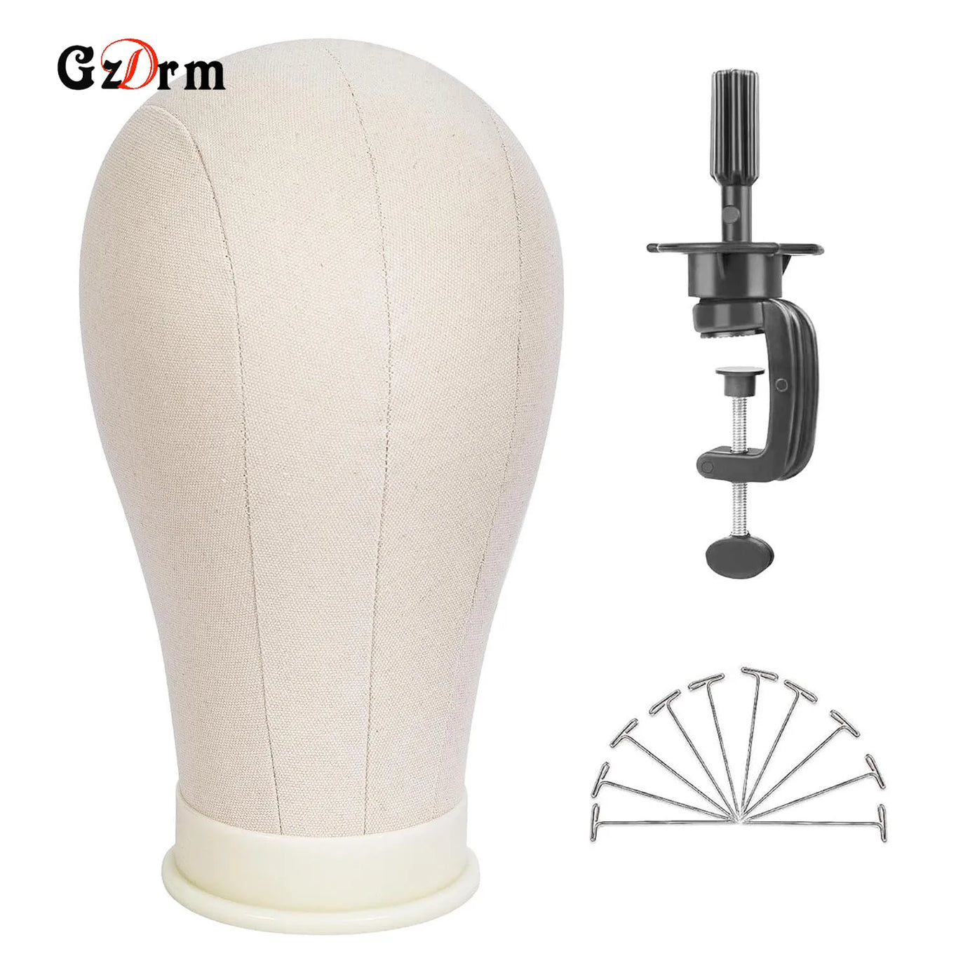 Tête de mannequin pour perruque de 53 à 58 cm (21 à 23 pouces) avec support, tête en toile pour la confection et la présentation de perruques, avec épingles.