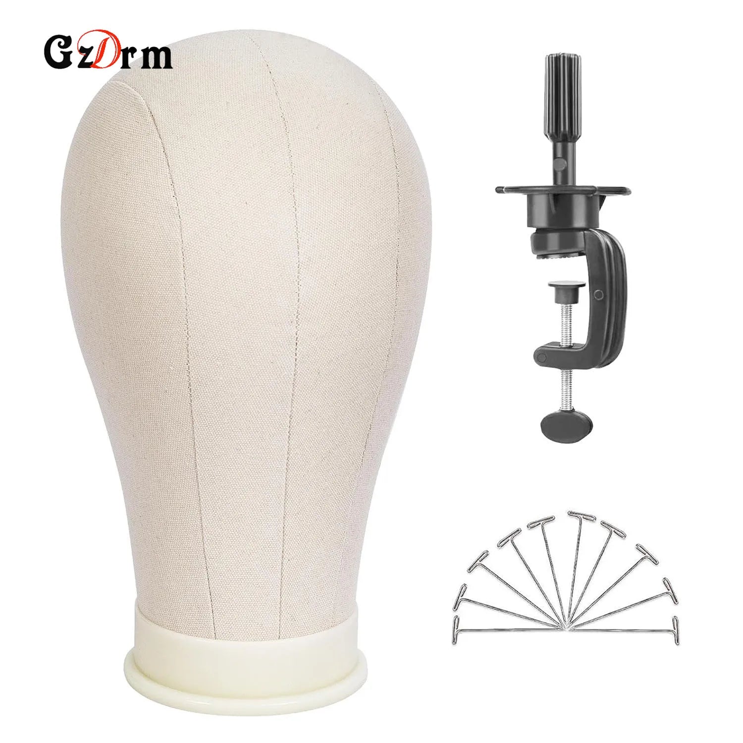 Tête de mannequin pour perruque de 53 à 58 cm (21 à 23 pouces) avec support, tête en toile pour la confection et la présentation de perruques, avec épingles.