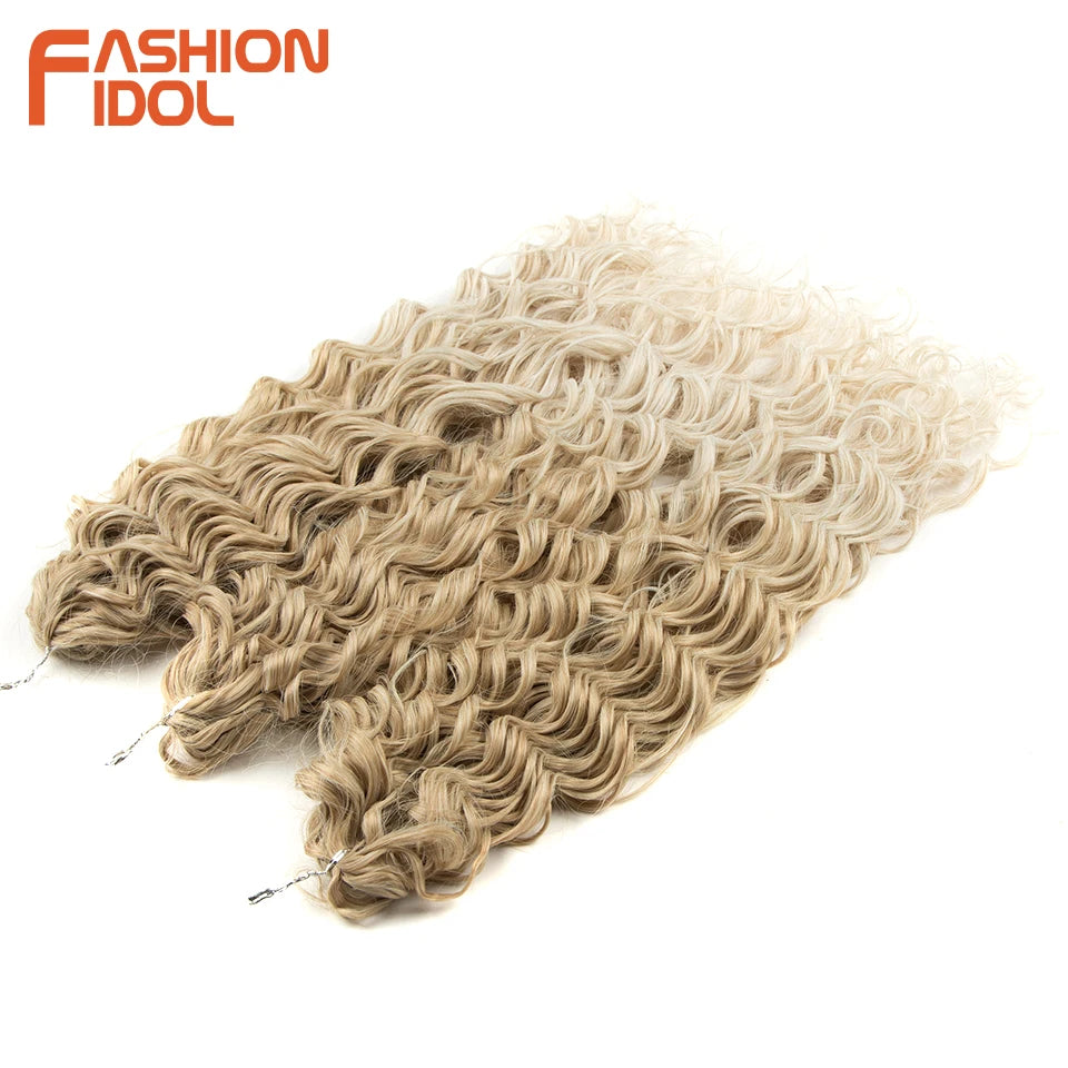 Extensions de cheveux bouclés FASHION IDOL, ondulations profondes, torsades, 50 cm, blond ombré, crochet synthétique.