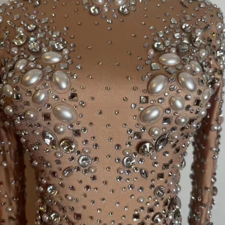 Sparkly Rhinestones Stretch Transparent Jumpsuit Evening Birthday Celebrate Outfit Sexy Dancer Bodysuit Leggings