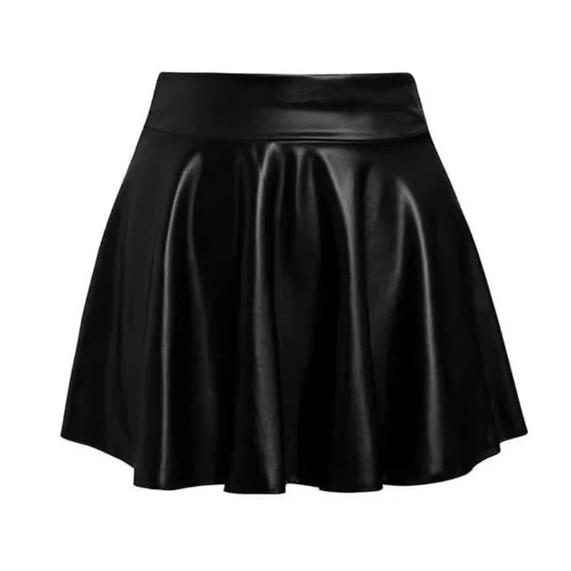 Jupe courte élastique polyvalente pour femme, en similicuir, taille haute, idéale pour le patinage, le travail et les soirées. Parfaite pour le travail et les sorties en boîte de nuit.