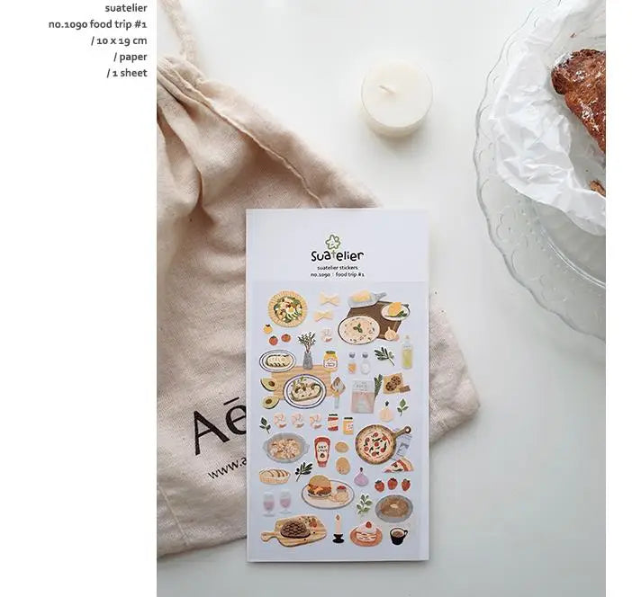 Autocollants Suatelier Foods, scrapbooking esthétique, jolis stickers pour carnets de voyage, décorations coréennes, agendas et fournitures de loisirs créatifs.