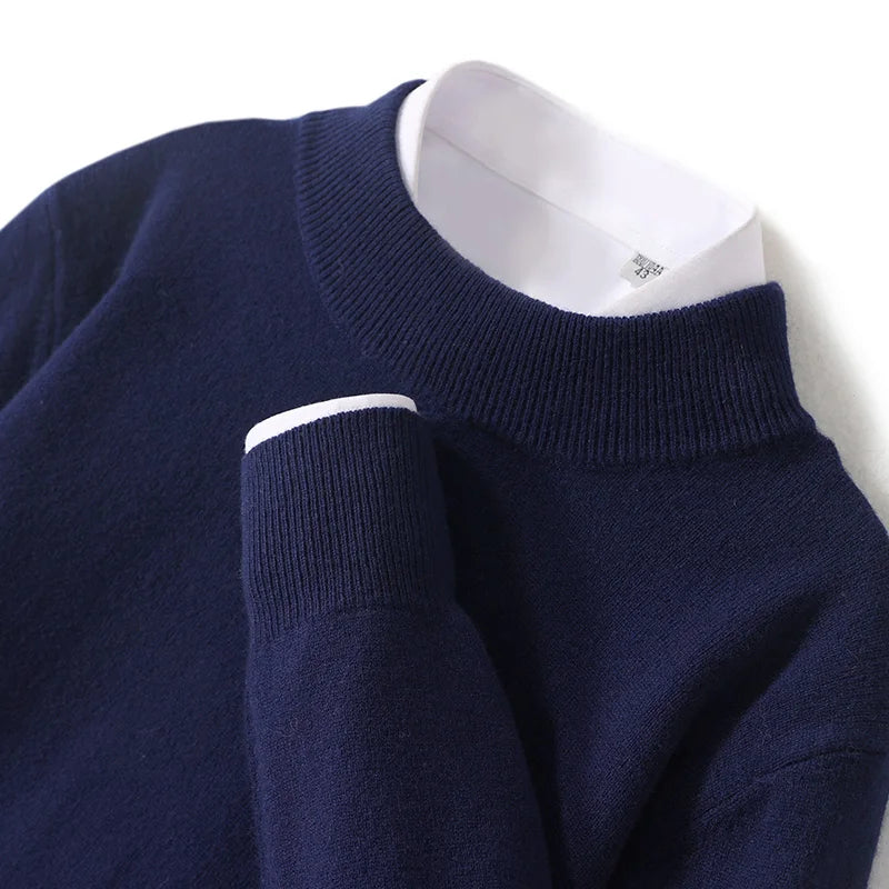 Pull 100 % laine mérinos pour femme, grande taille jusqu'à 5XL, col demi-lune, maille ample, manches longues, finitions cachemire.