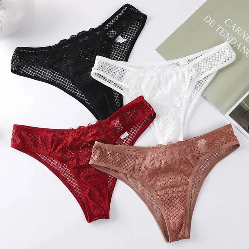 TERMEZY Culotte en dentelle sexy pour femme, taille basse, sous-vêtement transparent, string uni, lingerie douce et séduisante