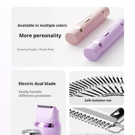Rasoir électrique 2 en 1 pour femmes, épilation indolore, tondeuse corporelle rechargeable, épilateur pour aisselles et moustache