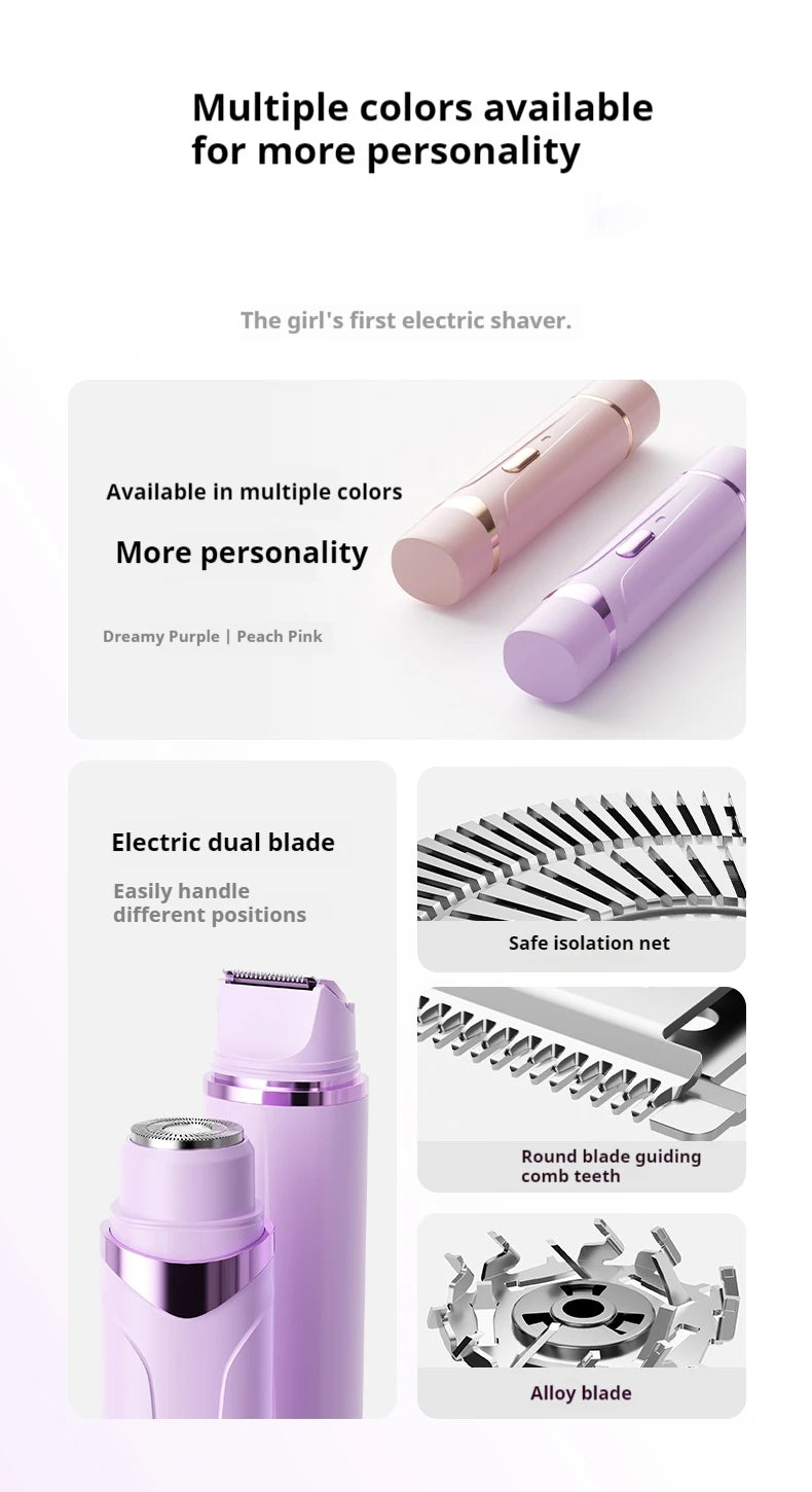 Rasoir électrique 2 en 1 pour femmes, épilation indolore, tondeuse corporelle rechargeable, épilateur pour aisselles et moustache