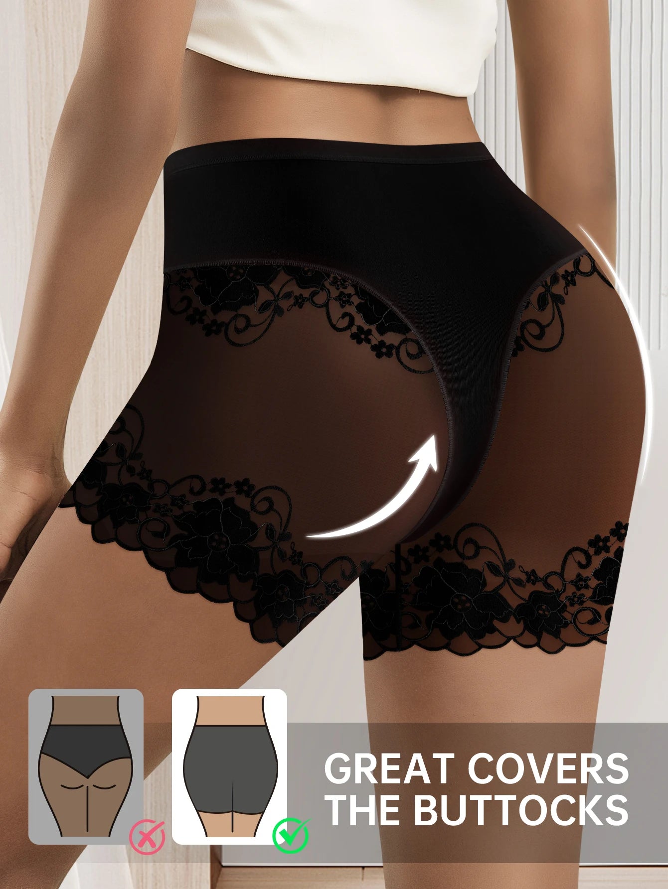 Lot de 2 culottes shorty transparentes pour femmes - Confortables, taille mi-haute, respirantes, ne roulent pas, idéales pour les soirées en amoureux et au quotidien