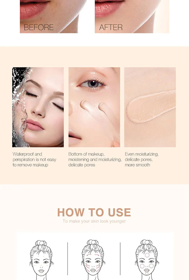 Le fond de teint liquide camoufle naturellement les imperfections sans effet poudre, crème visage simple, fond de teint transparent, masque les imperfections.