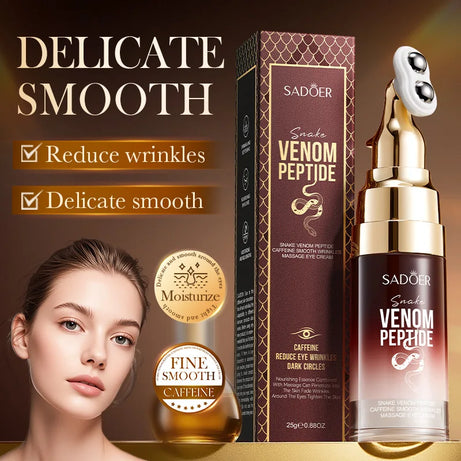 Crème contour des yeux SADOER à base de venin de serpent, de peptides et de caféine, anti-rides, massante, anti-cernes et hydratante. Soin anti-âge pour les yeux.