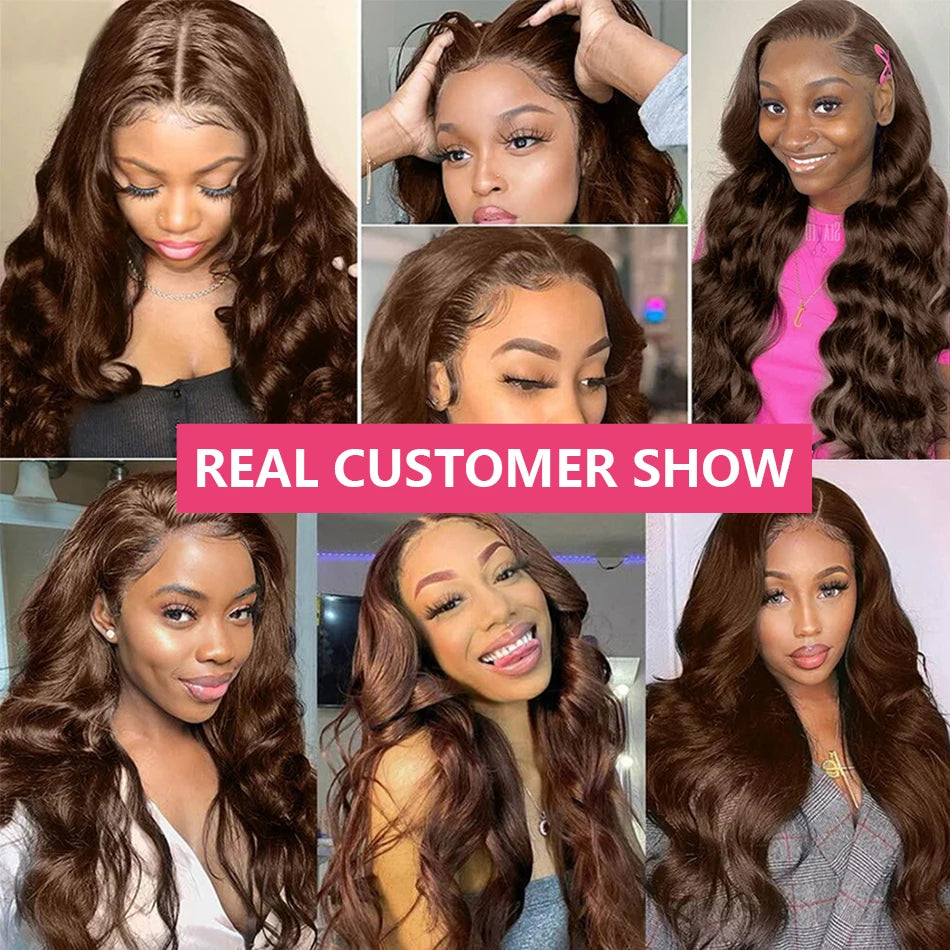 Perruque Lace Front HD Brun Chocolat 13x4 Ondulée, style brésilien, 13x6, pour femme, 100% cheveux humains Remy, pré-épilée