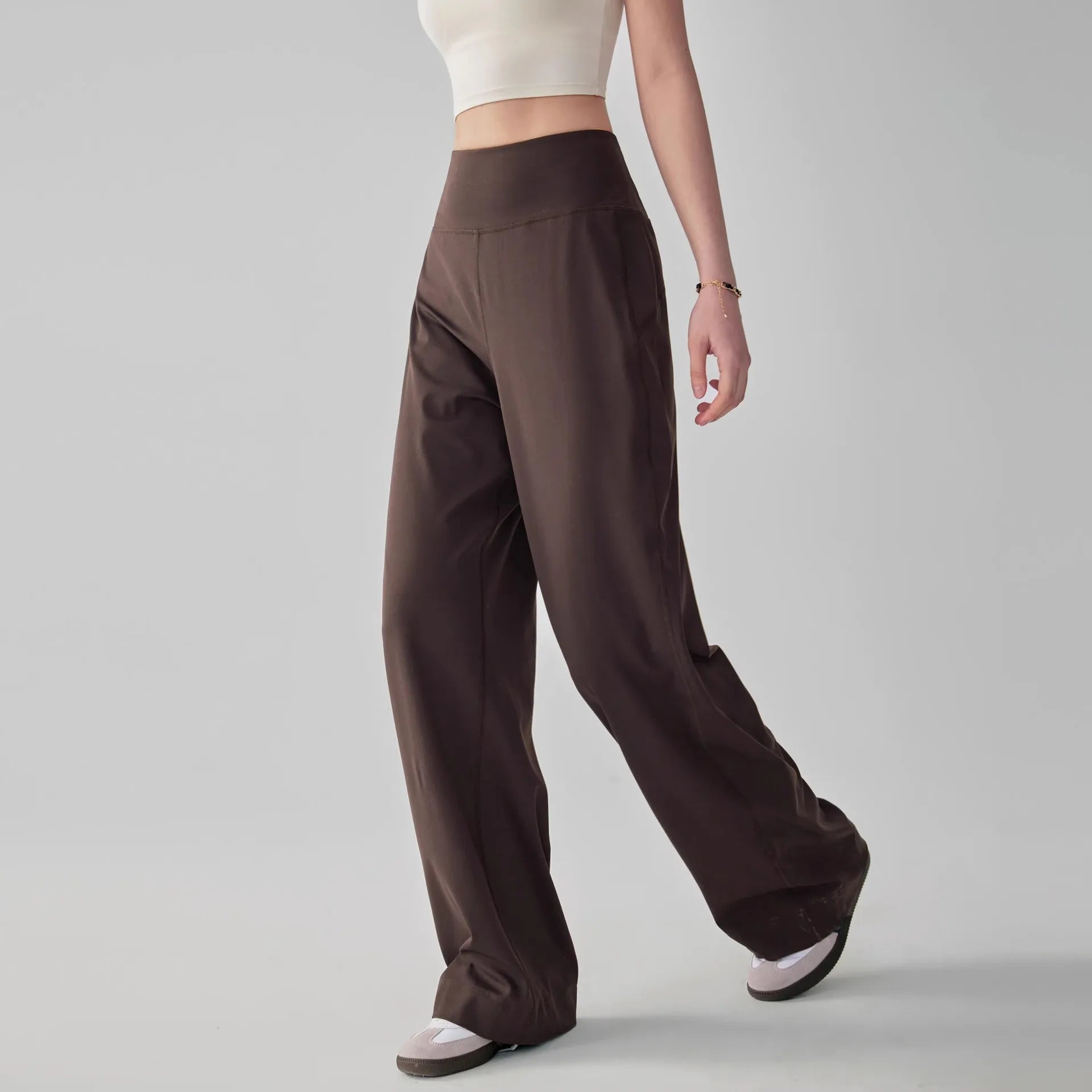 Pantalones de mujer de alta calidad con bolsillos, cintura alta, elásticos, holgados, ideales para deportes, ocio, yoga y entrenamiento.