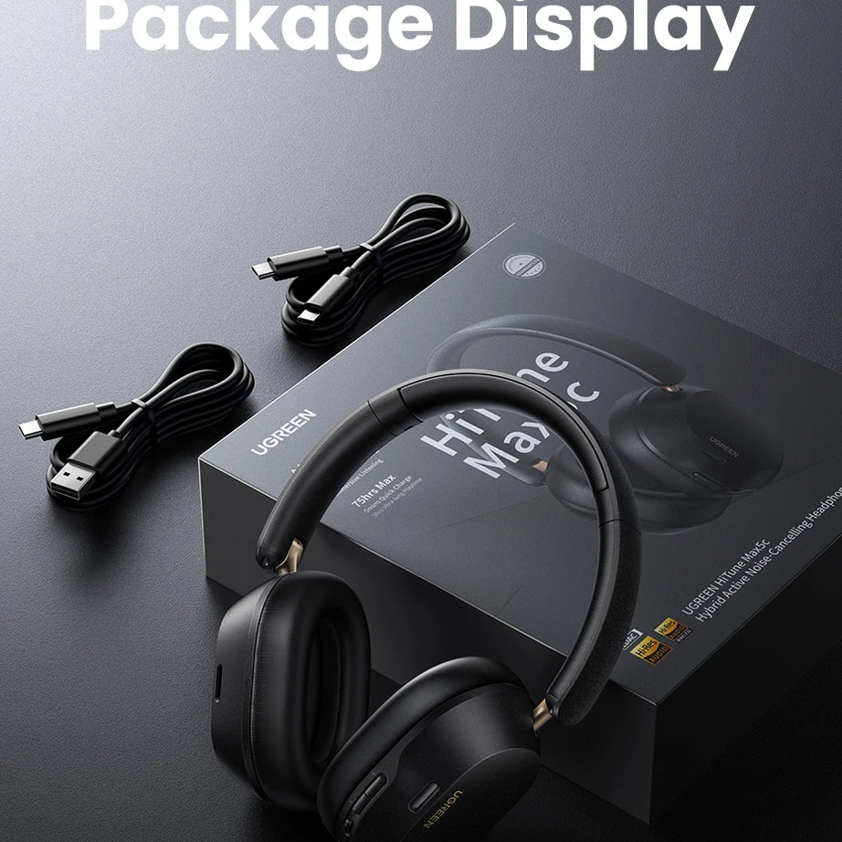 Écouteurs sans fil Bluetooth UGREEN Max5c avec réduction de bruit active ANC 43 dB, audio spatial haute résolution LDAC 75 Hz.