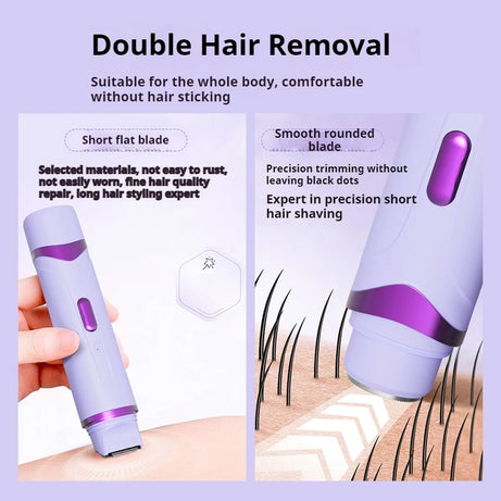 Rasoir électrique 2 en 1 pour femmes, épilation indolore, tondeuse corporelle rechargeable, épilateur pour aisselles et moustache