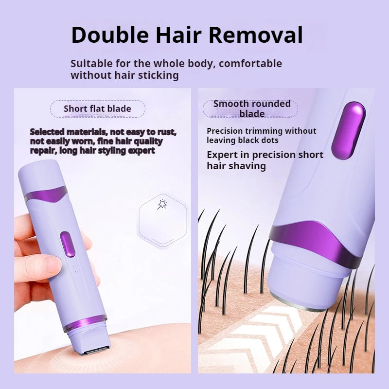Rasoir électrique 2 en 1 pour femmes, épilation indolore, tondeuse corporelle rechargeable, épilateur pour aisselles et moustache