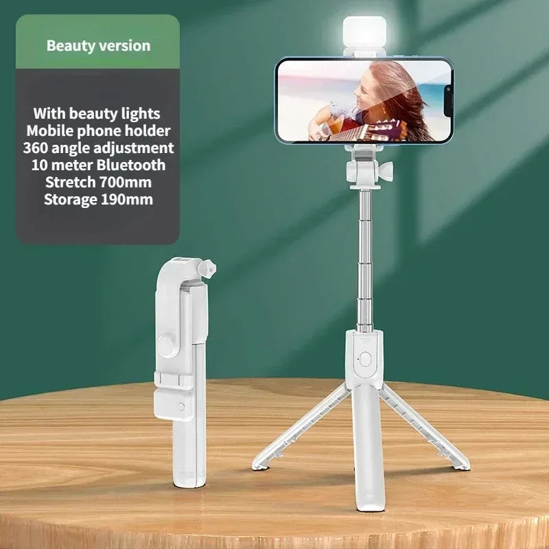 Perche à selfie sans fil avec trépied, lampe et télécommande Bluetooth extensible pour iPhone et streaming TikTok en direct