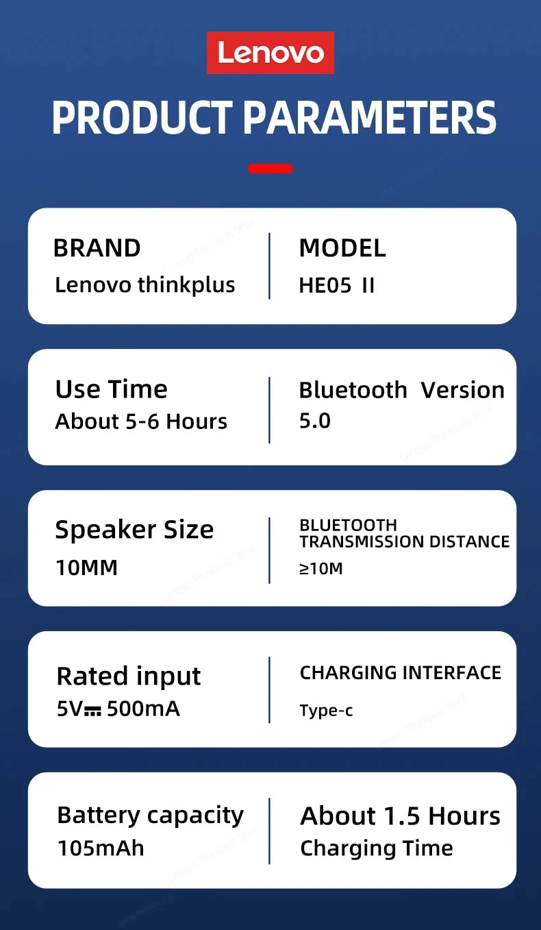 Écouteurs Bluetooth Lenovo HE05X 100 % originaux, étanches, son Hi-Fi, tour de cou magnétique, casque de sport