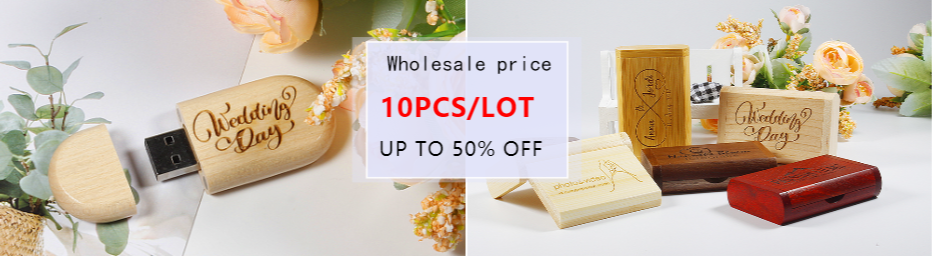JASTER Lot de 10 clés USB 2.0 en bois (logo personnalisable) - 4 Go, 8 Go, 16 Go, 32 Go, 64 Go, 128 Go - Cadeau de mariage
