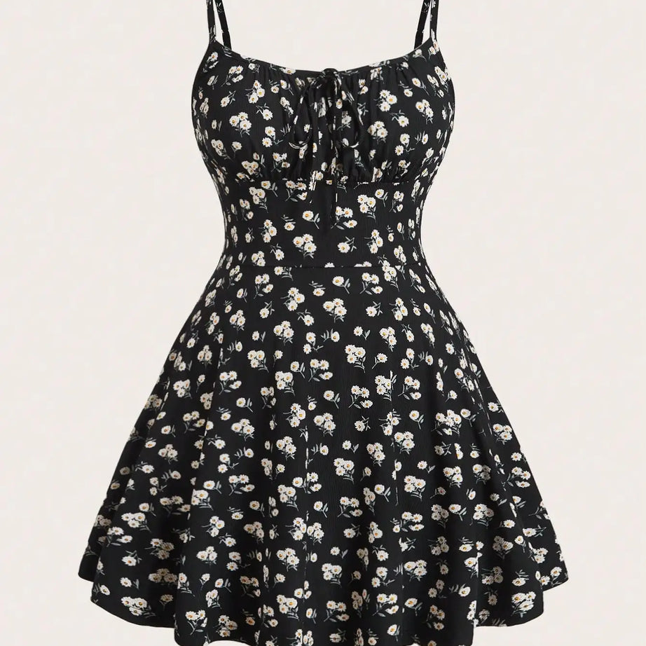 Robe camisole élégante sans manches à fines bretelles et imprimé floral, nouvelle tendance